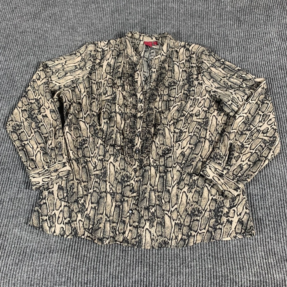 212 Collection Top Womens Extra Large Gray Button Up Snakeskin Style Lightweight